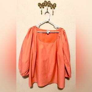 Ava & Viv Coral Blouse with 3/4 Puff Sleeves. Size 1X